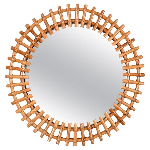 Mid-Century Italian Round Mirror in Rattan, Bamboo and Wicker attributed to Franco Albini, 1970s For Sale - Image 14 of 14