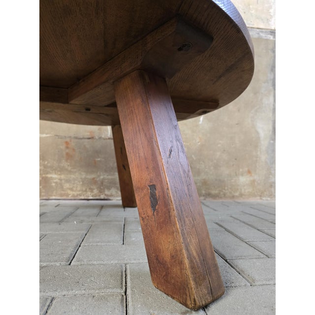 Large Mid-Century Modern Round Oak Coffee Table, 1970s For Sale - Image 9 of 13