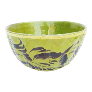 1940s Tlaquepaque Mexican Chartreuse Green Folk Art Pottery Bowl / Planter