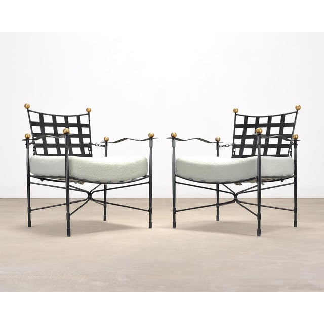 Pair of Mario Papperzini Amalfi Iron Lounge Chairs and Ottomans For Sale - Image 12 of 18