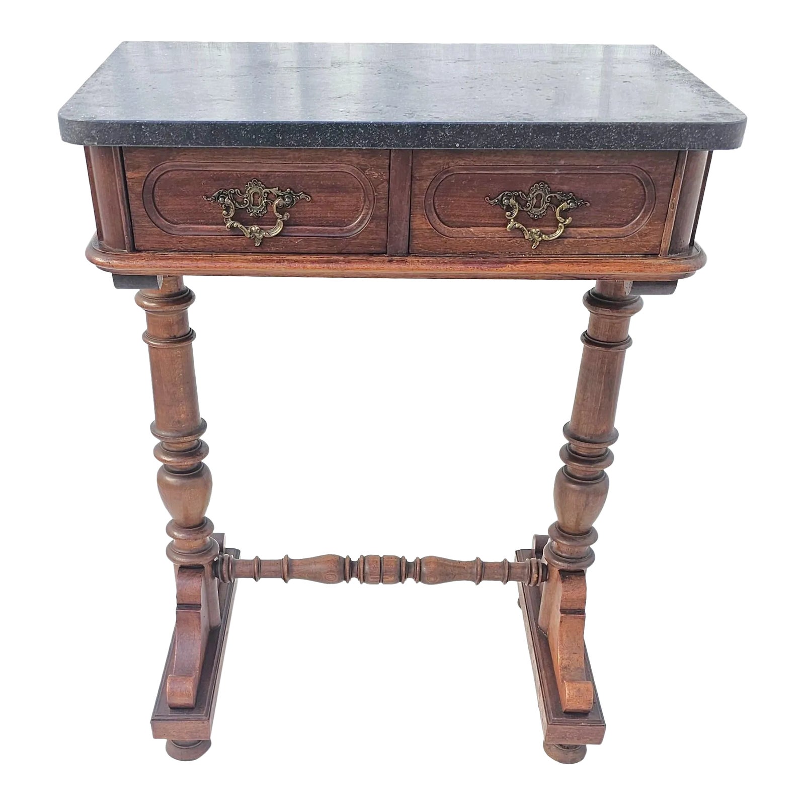Antique 1920s Austrian Solid Walnut Marble Top Nightstand / Bedside