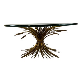 1950s Italian Hollywood Regency Brass Sheath of Wheat Coffee Table. For Sale