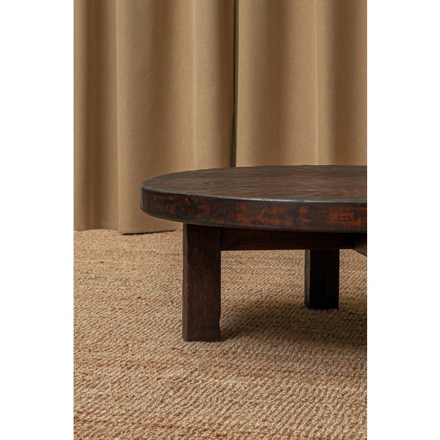 1970s Hand-Hammered Wood Coffee Table, 1970s For Sale - Image 5 of 8