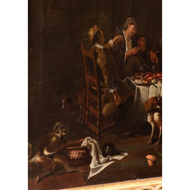 Pieter Angillis, Banquet and Brawl, 1720, Oil on Canvases, Framed, Set of 2 For Sale - Image 6 of 15