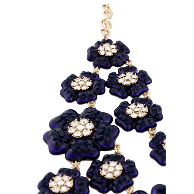 Kate Spade Carroll Gardens Collar Bib Necklace Multistrand Three rows of exquisite sparkling sapphire blue blooms enameled...