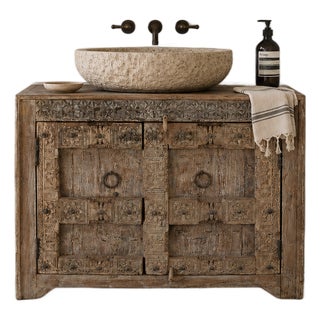 Cabinet/Buffet Constructed From Antique Indian Carved Door Panels and Reclaimed Wood For Sale