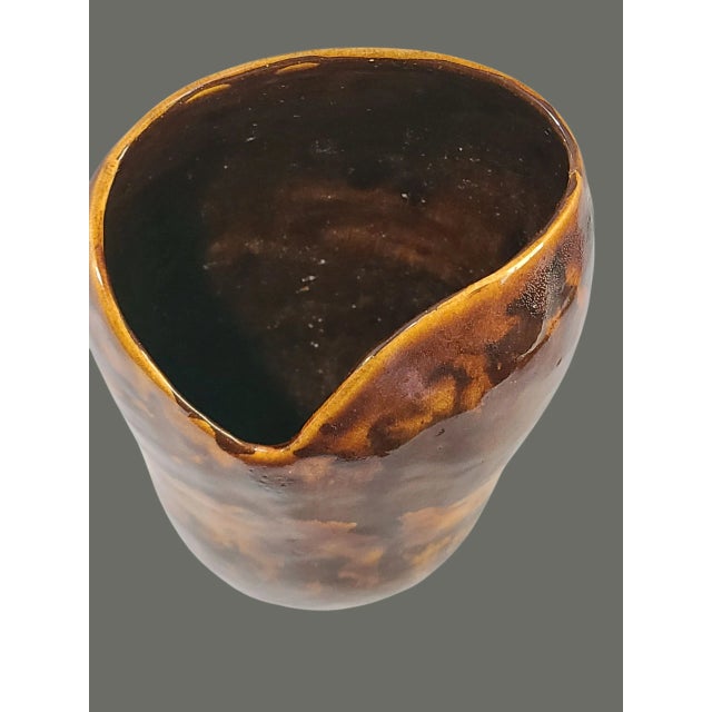 Ceramic 20th Mid-Century Modern Art Glazed Studio Pottery Brown Vase For Sale - Image 7 of 9