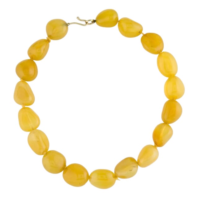 14k Gold Clasp Necklace Calcedony Yellow Gemstone Bead For Sale