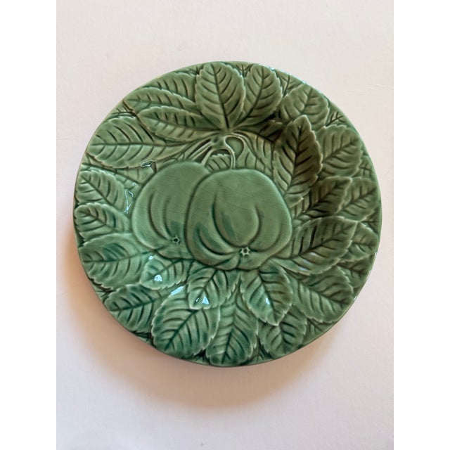 Ceramic Late 20th Century Set of 6 Green Bordallo Pinheiro Majolica Salad or Dessert Plates From Portugal For Sale - Image 7 of 10