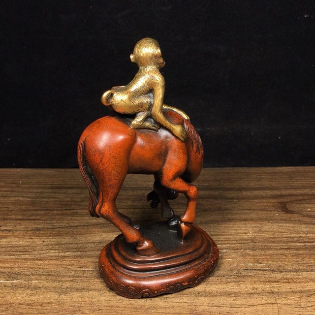 Gilt Bronze Monkey on Horse Figure - "Immediate Marquis" Statue For Sale - Image 4 of 7