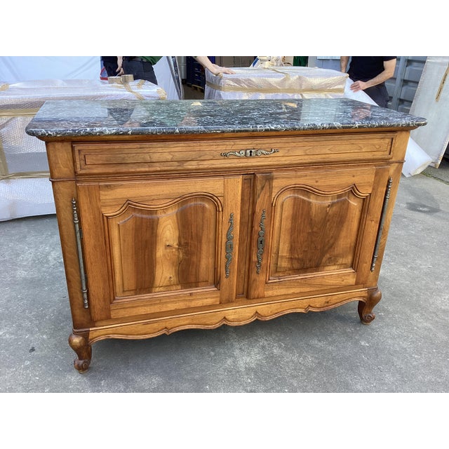 Stone 19th C. French Cherry Buffet W/ Marble Top For Sale - Image 7 of 10