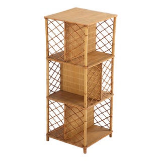 French Rattan Open Square Bookshelf, C. 1950. For Sale