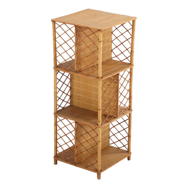 French Rattan Open Square Bookshelf, C. 1950. For Sale