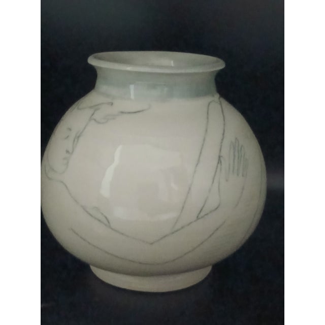 Blue and White Nude Untitled Ceramic Vase For Sale - Image 9 of 9
