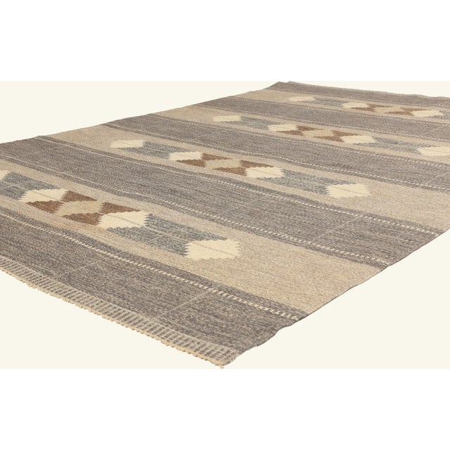 79782 Vintage Swedish Rollakan Rug, 05'05 x 08'01. The Nordic Reserve: A Vintage Swedish Röllakan Masterpiece of Refined...