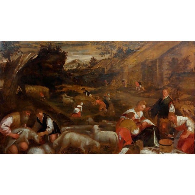 Italian 17th Century Italian Old Master -Sheep Shearing -Oil Painting For Sale - Image 3 of 10
