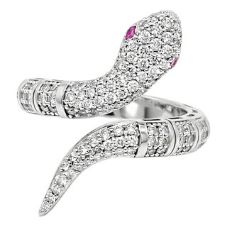 14k White Gold Diamond and Sapphire Flexible Snake Ring, Size 6 For Sale