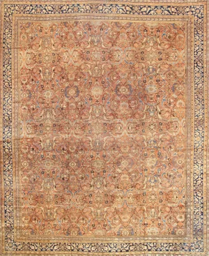 Antique Mahal Salmon/Navy Rectangular, 12'10" X 17' 0"