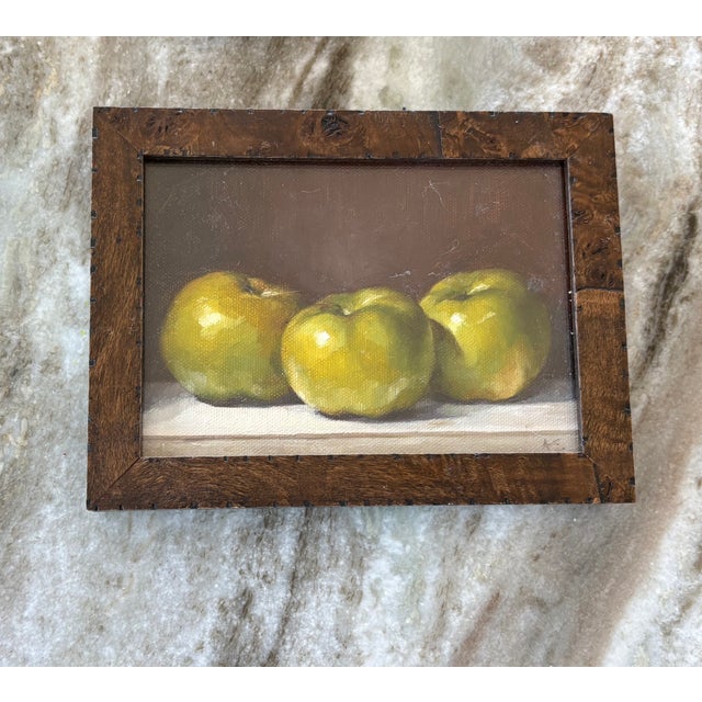 A rare trio of still life’s by UK artist Amanda Selway. Very small strokes of oil on canvas board, relatively smooth to...