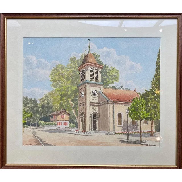 Blue A. Chaudet, The Village Church, 1890s, Watercolor, Framed For Sale - Image 8 of 8