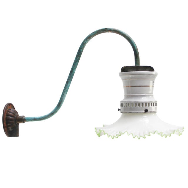 Metal Copper Green and Enamel Converted Gas Wall Lamp, 1900s For Sale - Image 7 of 7