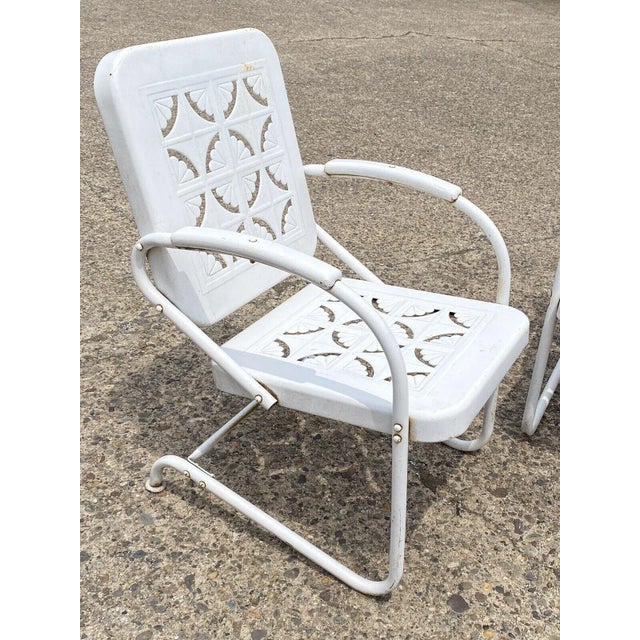 Vintage Starburst Pie Crest Metal Outdoor Patio Springer Lounge Chairs - a Pair For Sale - Image 11 of 13