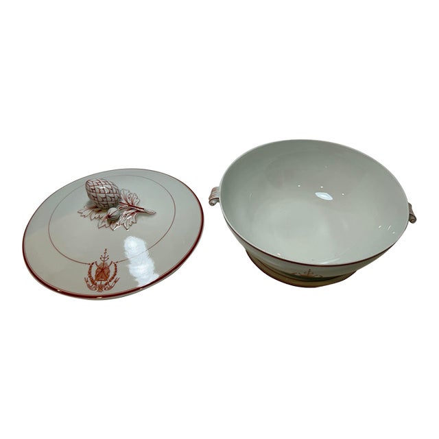 Late 19th Century Pillivuyt Porcelain Tureen With Belgian Archery Guild Crest For Sale