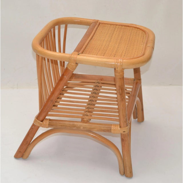 Bohemian Mid-Century Modern Handcrafted Bamboo & Cane Magazine Rack Side Table For Sale - Image 10 of 11