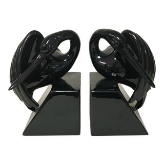 Fitz & Floyd Black Crane Deco Bookends - a Pair For Sale