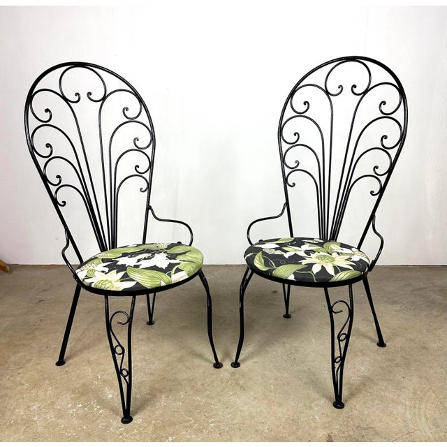 Metal Vintage Mid Century Woodard Style Scroll Wrought Iron Patio Chairs - Set of 4 For Sale - Image 7 of 13