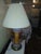 1970s Hollywood Regency Brass and Pink Glass Ginger Jar Table Lamp With Handpainted Calla Lily For Sale - Image 11 of 12