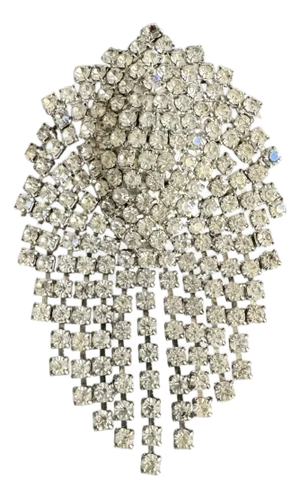 Vintage Rhinestone Waterfall Brooch Articulated Dangle Silver Tone Designer Pin 50s 60s