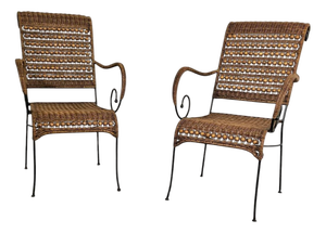Wrought Iron and Rattan Armchairs, 1970s, Set of 2