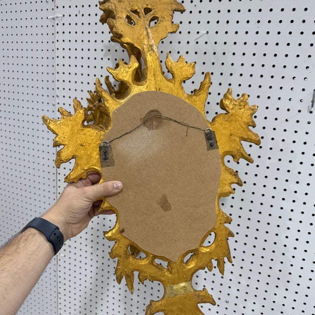 Pair Vintage Mid Century Italian Florentine Gold Gilt Wall Mirrors Sconce Style For Sale - Image 12 of 12