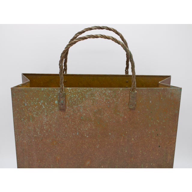 Mid Century Modern Brass Tote Bag Magazine Rack For Sale - Image 9 of 11