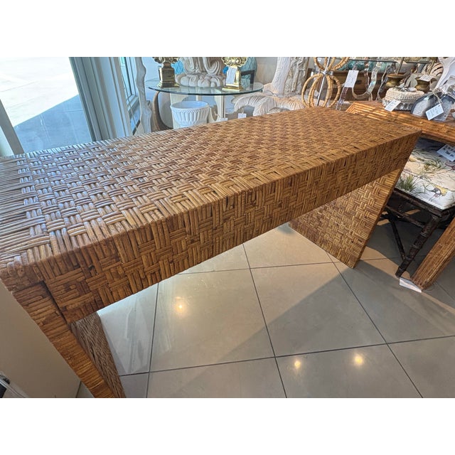 Vintage Coastal Italian Wrapped Woven Rattan Cane Wicker Desk Drawers & Chair For Sale - Image 10 of 12