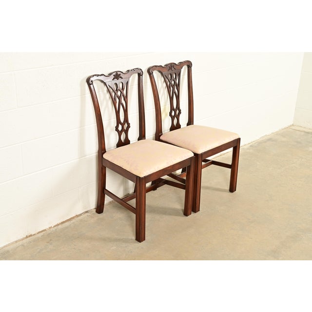 Baker Furniture Company Baker Furniture Style Georgian Carved Mahogany Side Chairs or Dining Chairs, Pair For Sale - Image 4 of 13