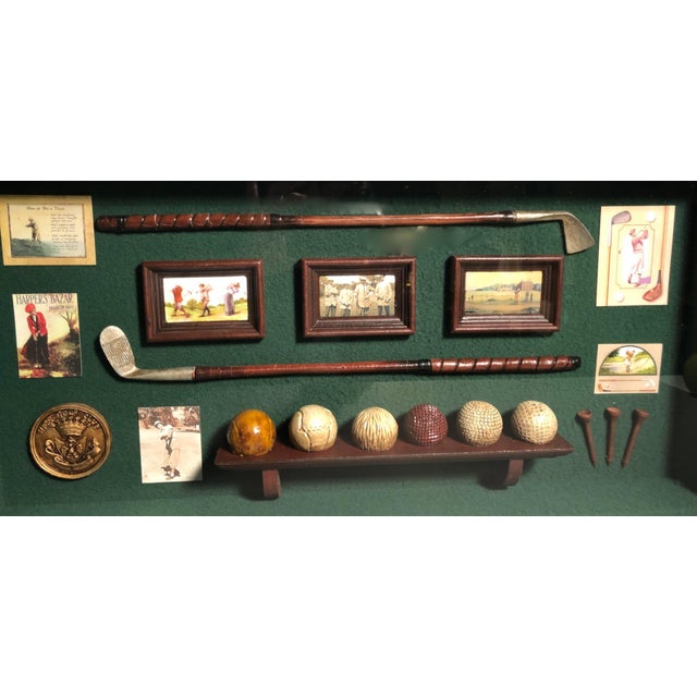 Miniature Golf Memorabilia Shadow Box With Vintage Golf Clubs and Balls