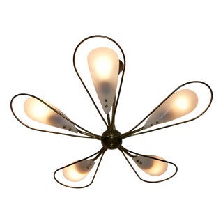 Mid-Century Italian Brass 5-Arm Sputnik Chandelier, 1950s For Sale