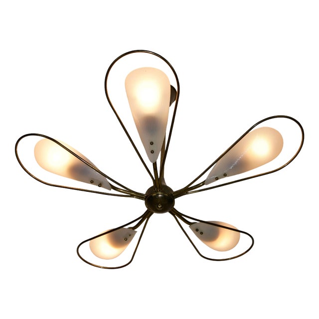 Mid-Century Italian Brass 5-Arm Sputnik Chandelier, 1950s For Sale
