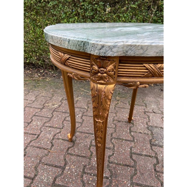 French 1860s French Louis XVI Gilt Beech Marble Side Table For Sale - Image 3 of 14