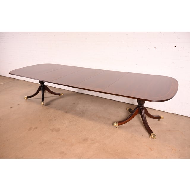 Baker Furniture Style Georgian Mahogany Double Pedestal Extension Dining Table, Newly Refinished For Sale - Image 14 of 14