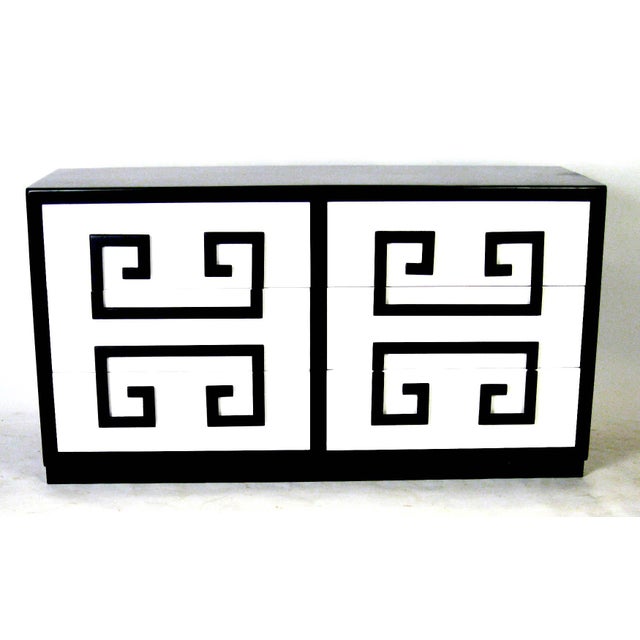 Kittinger James Mont for Kittinger Black and White Greek Key Credenza For Sale - Image 4 of 8