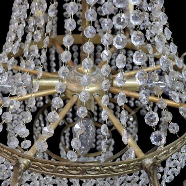 1940s French Empire Style Crystal & Gilt Bronze “Crystal Basket” 8-Light Chandelier For Sale - Image 5 of 11