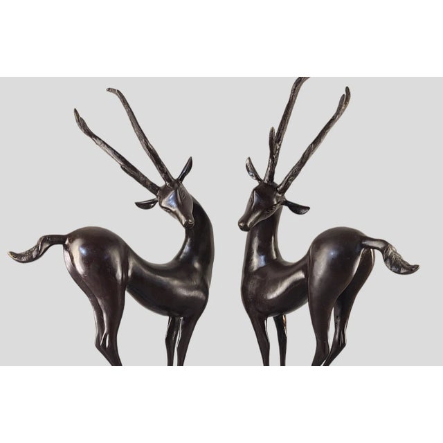 Vintage Pair of Mid 20th Century Art Deco Mid-Century Modern Bronze Graceful Antelope Deer Sculptures For Sale - Image 10 of 12