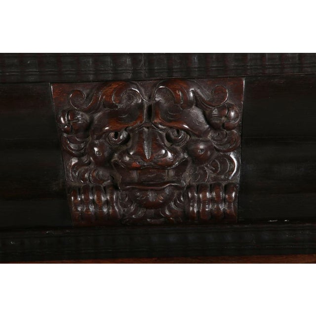 Baroque Cabinet Amsterdam Schapp, 5 Ebonized Columns, Pillow Fillings, Carved Chapters - Doors - Cornice, Secret Compartment, on High Feet, 1880 For Sale - Image 13 of 18