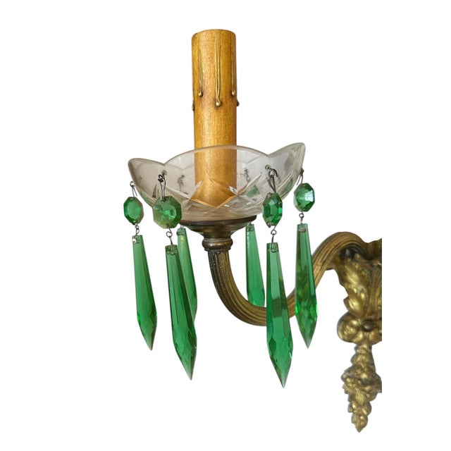 Metal Circa 1910 Original Wedgwood Style Crystal Double Sconces - a Pair For Sale - Image 7 of 9
