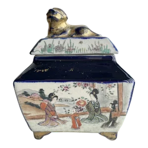 Antique Japanese Meiji Satsuma Porcelain Koro Incense Burner With Shishi