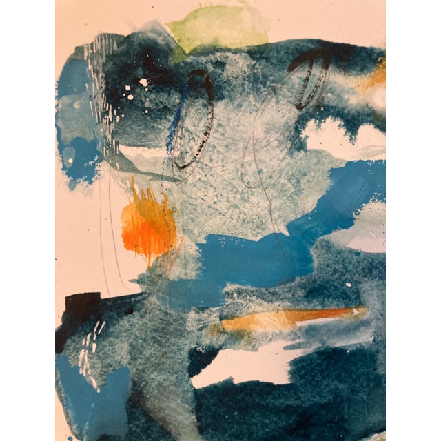 Original abstract watercolor painting on Arches paper. Brilliant blues, greens with additions of pastel and ink. Signed on...