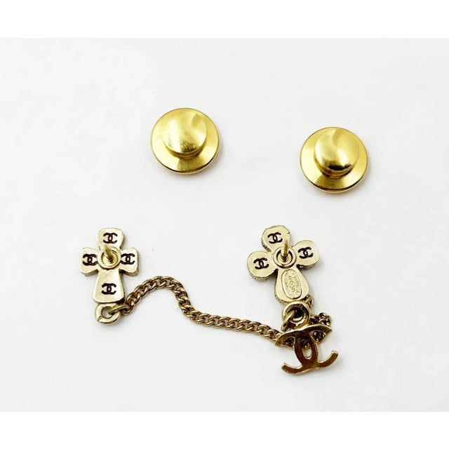 Contemporary Chanel Rare Vintage Gold Plated CC Cross Pins For Sale - Image 3 of 4